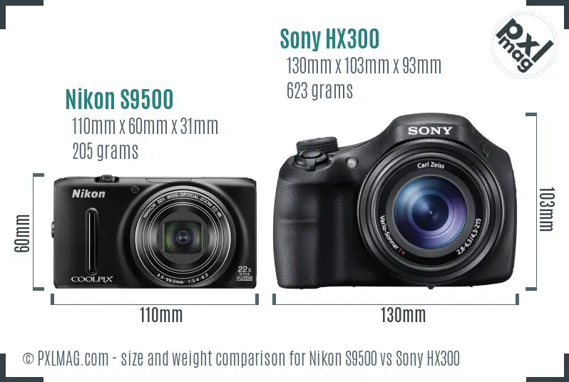 Nikon S9500 vs Sony HX300 size comparison
