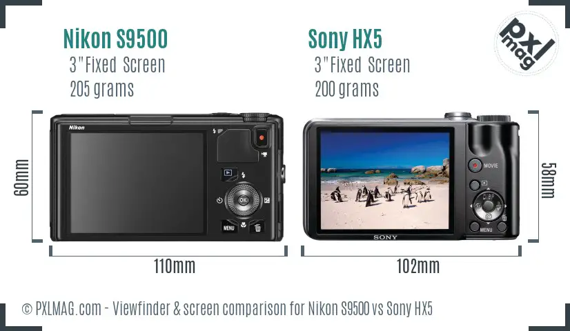 Nikon S9500 vs Sony HX5 Screen and Viewfinder comparison