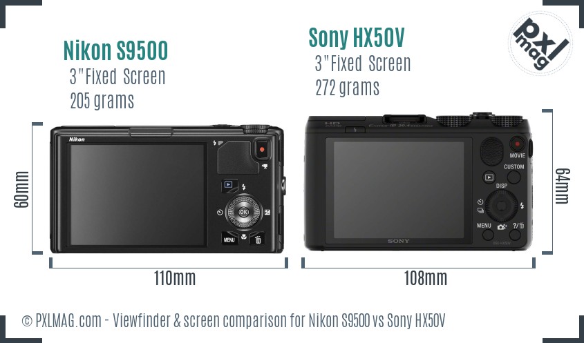Nikon S9500 vs Sony HX50V Screen and Viewfinder comparison