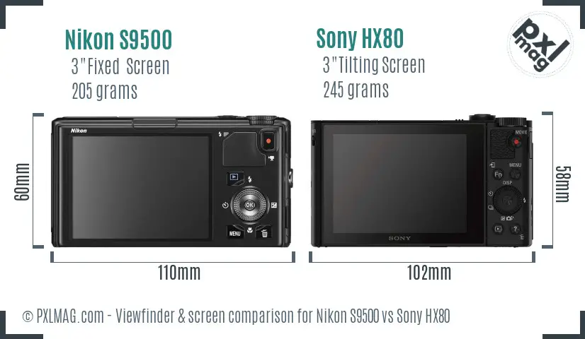 Nikon S9500 vs Sony HX80 Screen and Viewfinder comparison