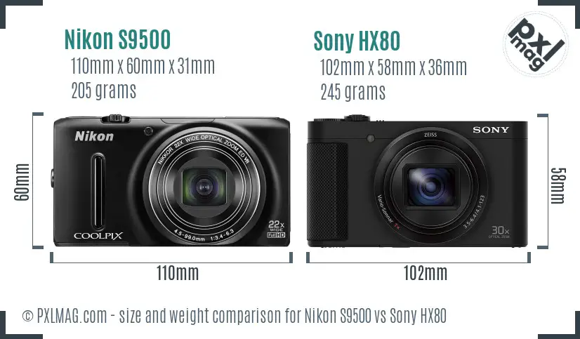 Nikon S9500 vs Sony HX80 size comparison Nikon S9500 vs Sony HX80 size comparison