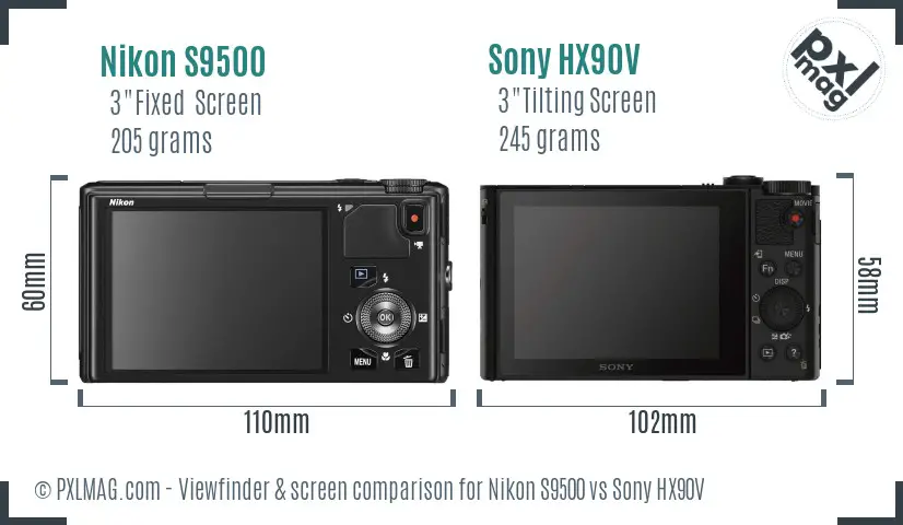 Nikon S9500 vs Sony HX90V Screen and Viewfinder comparison