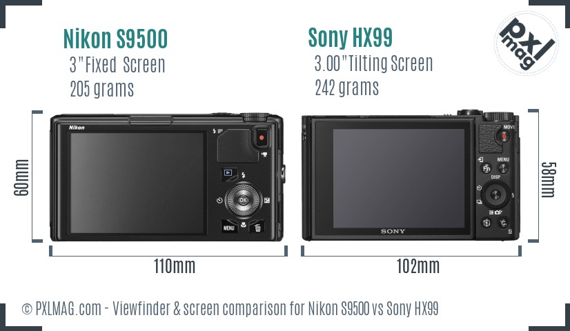 Nikon S9500 vs Sony HX99 Screen and Viewfinder comparison