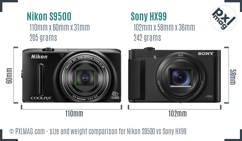 Nikon S9500 vs Sony HX99 size comparison