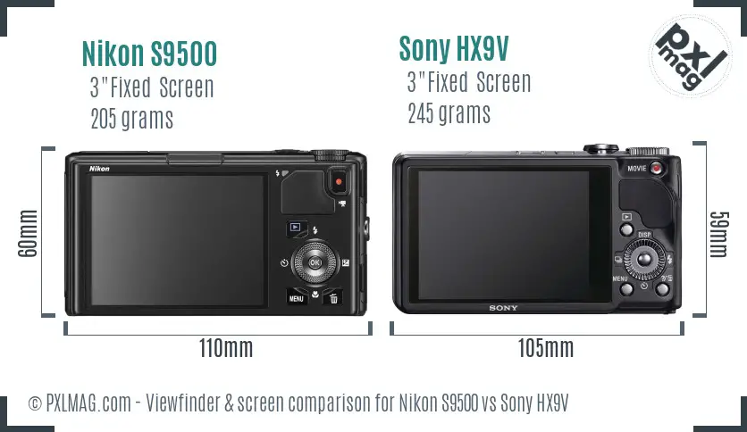 Nikon S9500 vs Sony HX9V Screen and Viewfinder comparison