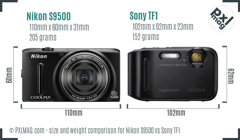 Nikon S9500 vs Sony TF1 size comparison