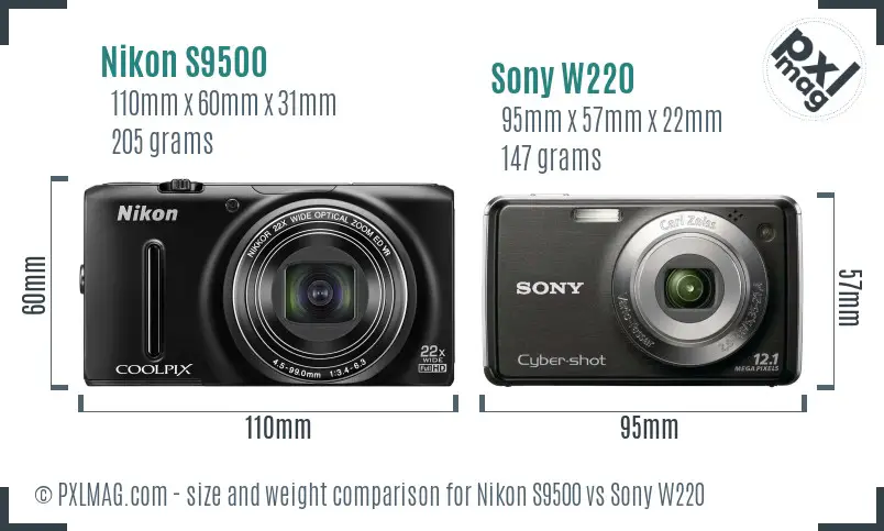 Nikon S9500 vs Sony W220 size comparison