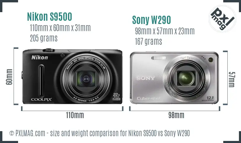 Nikon S9500 vs Sony W290 size comparison Nikon S9500 vs Sony W290 size comparison
