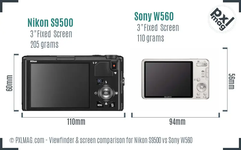 Nikon S9500 vs Sony W560 Screen and Viewfinder comparison