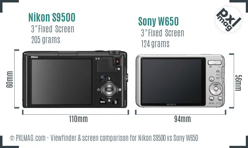 Nikon S9500 vs Sony W650 Screen and Viewfinder comparison