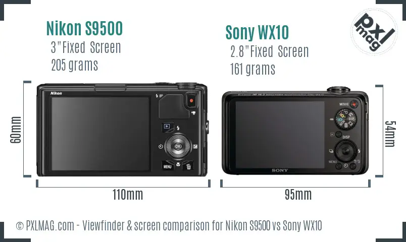 Nikon S9500 vs Sony WX10 Screen and Viewfinder comparison