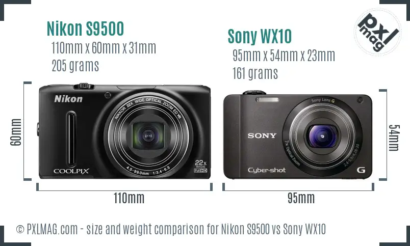 Nikon S9500 vs Sony WX10 size comparison