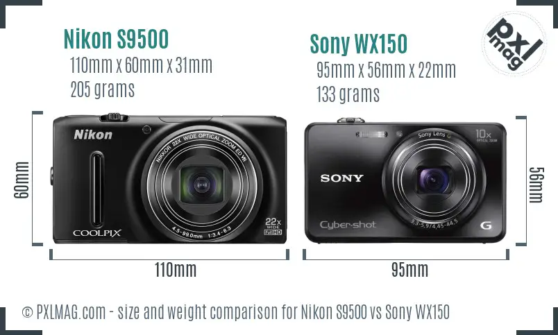 Nikon S9500 vs Sony WX150 size comparison Nikon S9500 vs Sony WX150 size comparison