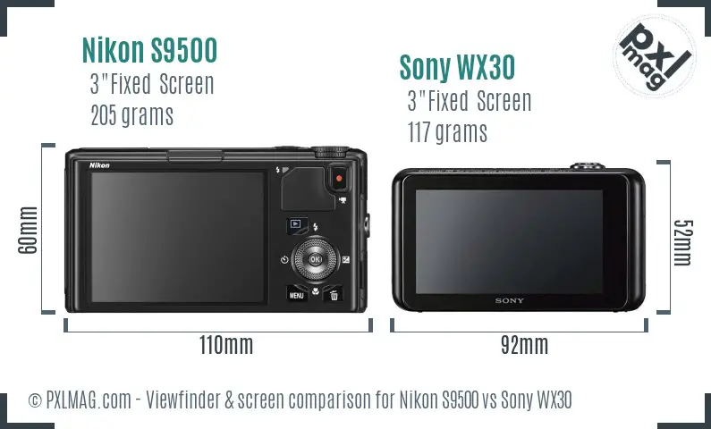 Nikon S9500 vs Sony WX30 Screen and Viewfinder comparison