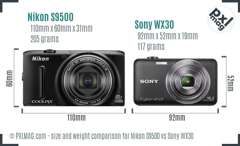 Nikon S9500 vs Sony WX30 size comparison