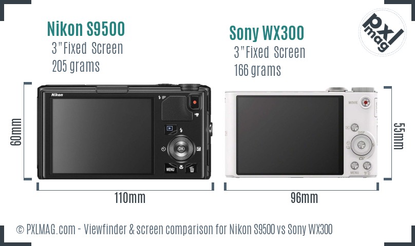 Nikon S9500 vs Sony WX300 Screen and Viewfinder comparison