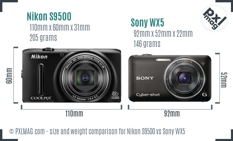 Nikon S9500 vs Sony WX5 size comparison
