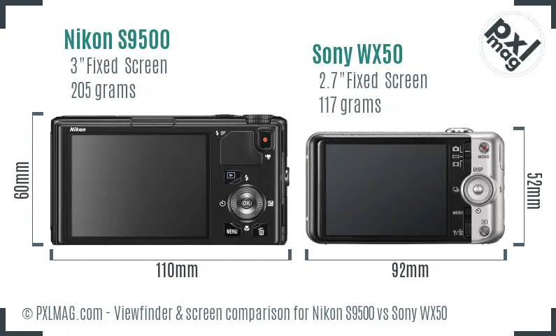 Nikon S9500 vs Sony WX50 Screen and Viewfinder comparison