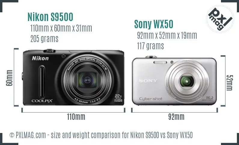 Nikon S9500 vs Sony WX50 size comparison Nikon S9500 vs Sony WX50 size comparison
