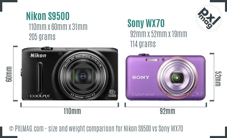 Nikon S9500 vs Sony WX70 size comparison Nikon S9500 vs Sony WX70 size comparison