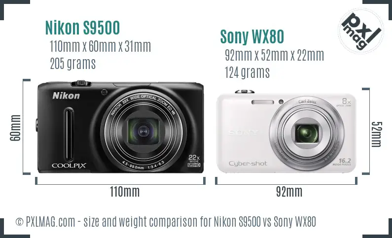 Nikon S9500 vs Sony WX80 size comparison