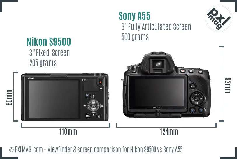 Nikon S9500 vs Sony A55 Screen and Viewfinder comparison