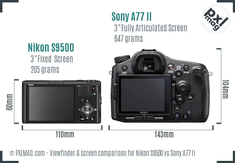 Nikon S9500 vs Sony A77 II Screen and Viewfinder comparison