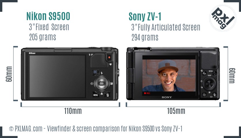 Nikon S9500 vs Sony ZV-1 Screen and Viewfinder comparison