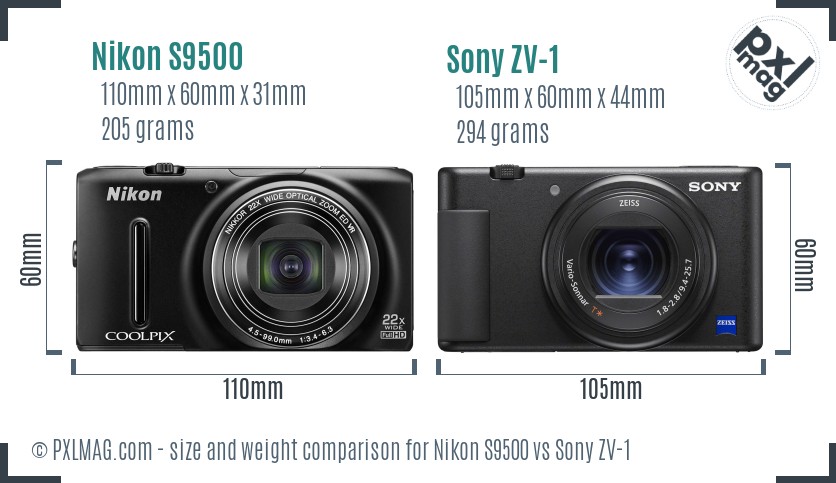 Nikon S9500 vs Sony ZV-1 size comparison