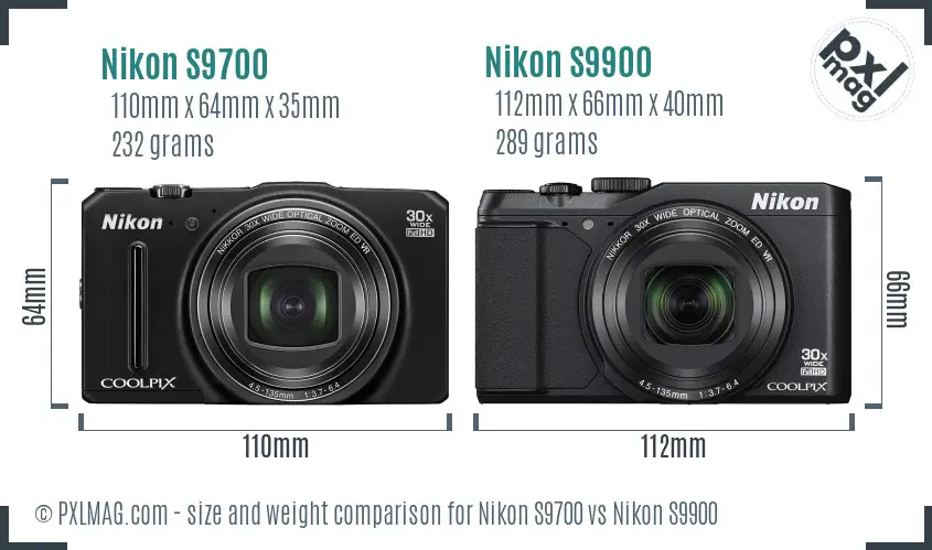Nikon S9700 vs Nikon S9900 size comparison