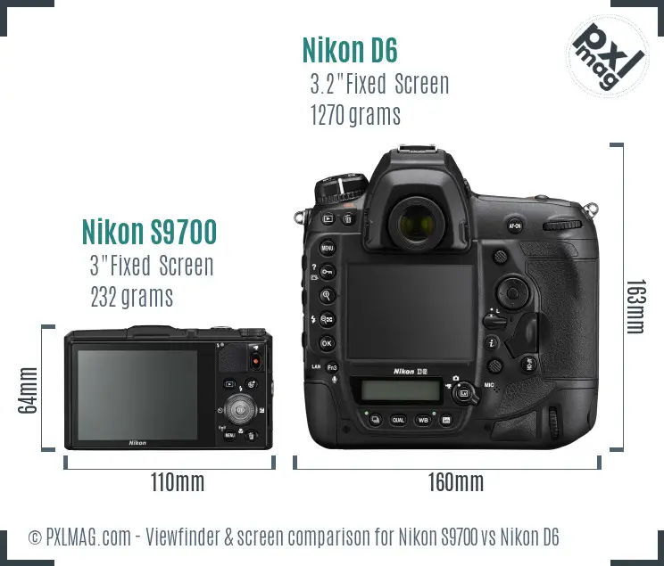 Nikon S9700 vs Nikon D6 Screen and Viewfinder comparison