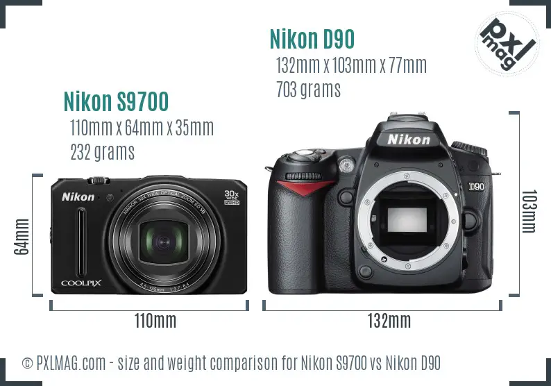 Nikon S9700 vs Nikon D90 size comparison