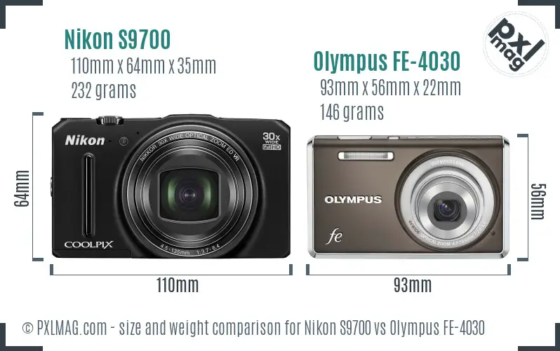 Nikon S9700 vs Olympus FE-4030 size comparison Nikon S9700 vs Olympus FE-4030 size comparison