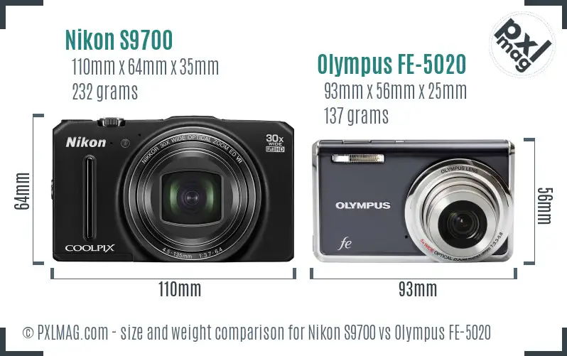 Nikon S9700 vs Olympus FE-5020 size comparison Nikon S9700 vs Olympus FE-5020 size comparison