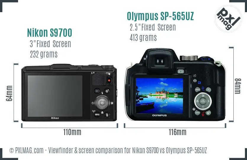 Nikon S9700 vs Olympus SP-565UZ Screen and Viewfinder comparison