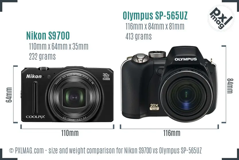 Nikon S9700 vs Olympus SP-565UZ size comparison