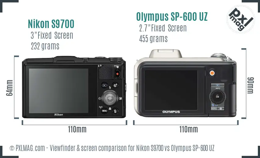 Nikon S9700 vs Olympus SP-600 UZ Screen and Viewfinder comparison