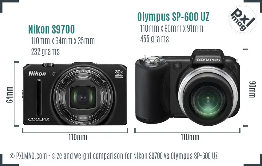 Nikon S9700 vs Olympus SP-600 UZ size comparison