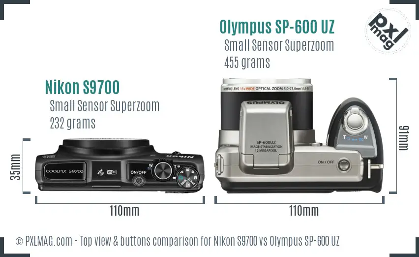 Nikon S9700 vs Olympus SP-600 UZ top view buttons comparison