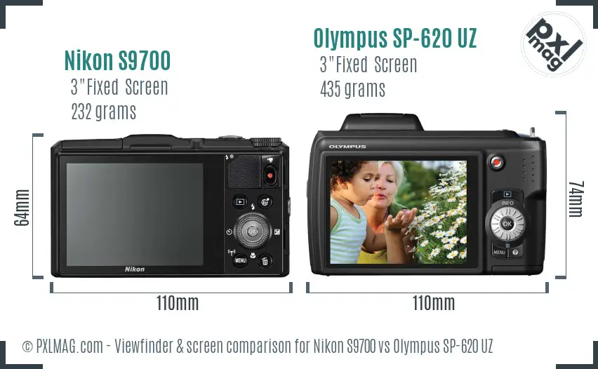 Nikon S9700 vs Olympus SP-620 UZ Screen and Viewfinder comparison