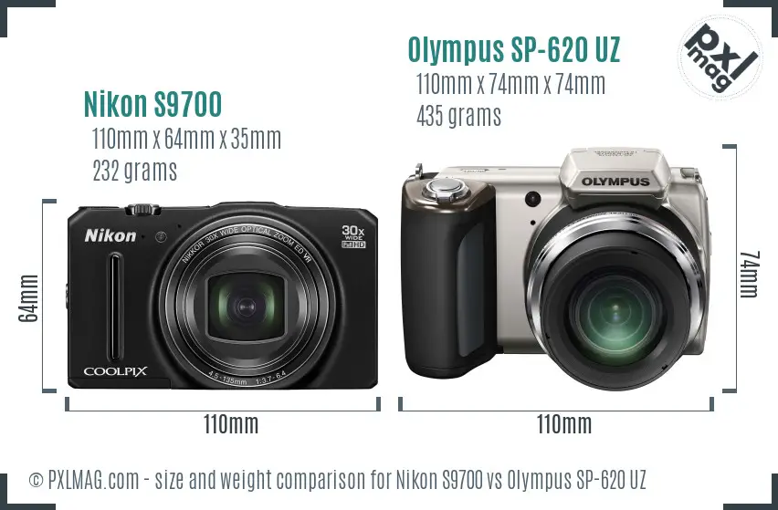 Nikon S9700 vs Olympus SP-620 UZ size comparison