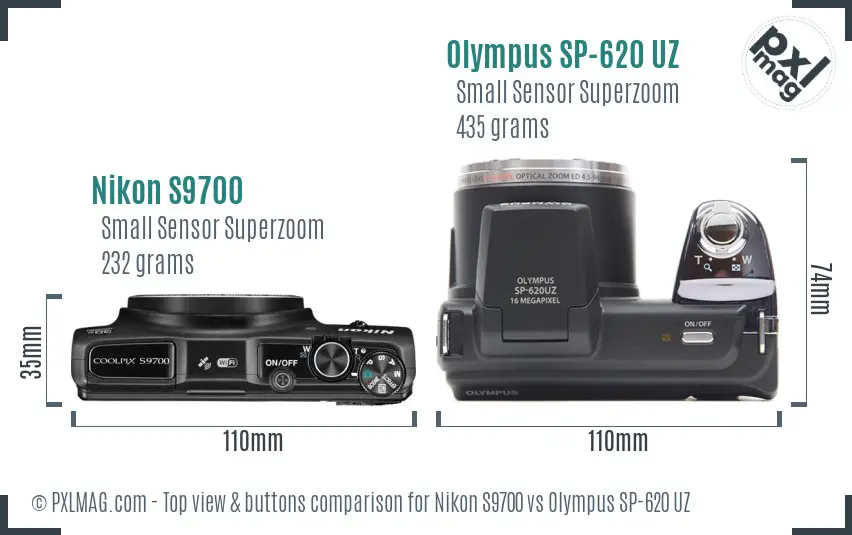 Nikon S9700 vs Olympus SP-620 UZ top view buttons comparison