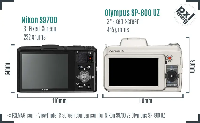 Nikon S9700 vs Olympus SP-800 UZ Screen and Viewfinder comparison