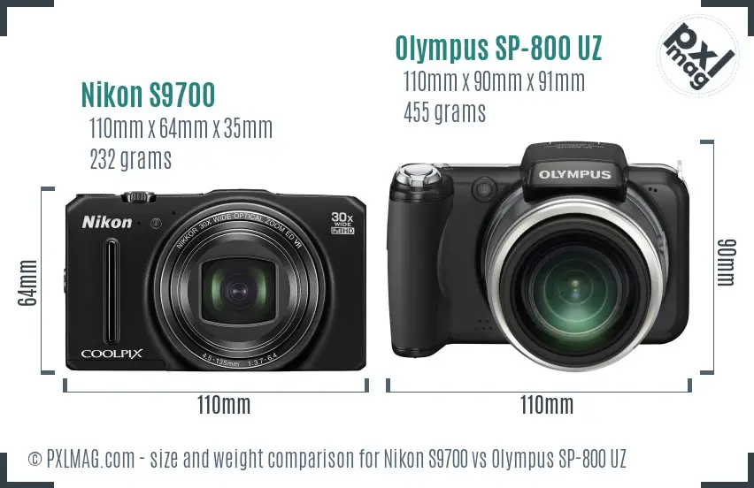 Nikon S9700 vs Olympus SP-800 UZ size comparison
