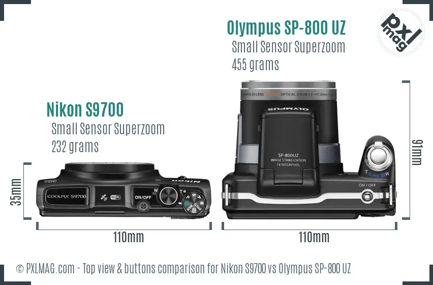 Nikon S9700 vs Olympus SP-800 UZ top view buttons comparison
