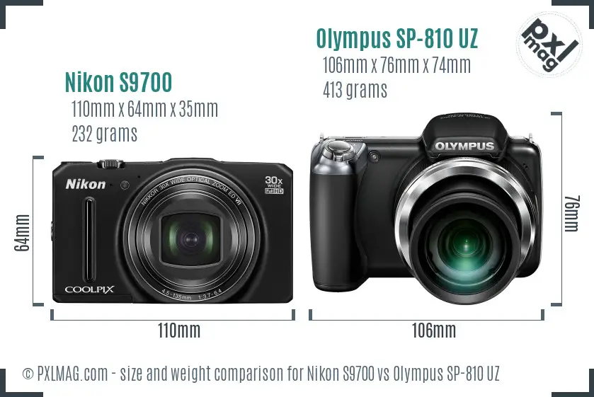 Nikon S9700 vs Olympus SP-810 UZ size comparison Nikon S9700 vs Olympus SP-810 UZ size comparison