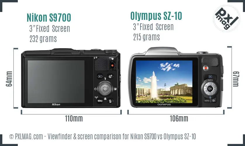 Nikon S9700 vs Olympus SZ-10 Screen and Viewfinder comparison