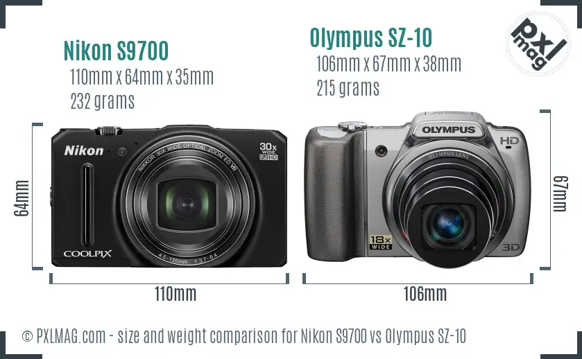 Nikon S9700 vs Olympus SZ-10 size comparison