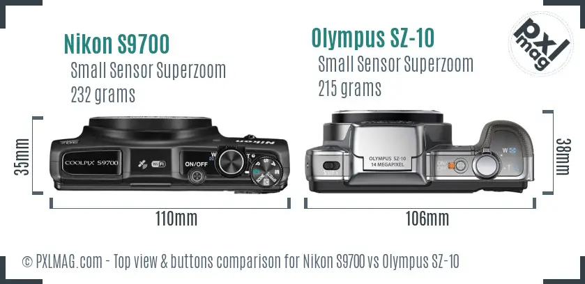 Nikon S9700 vs Olympus SZ-10 top view buttons comparison