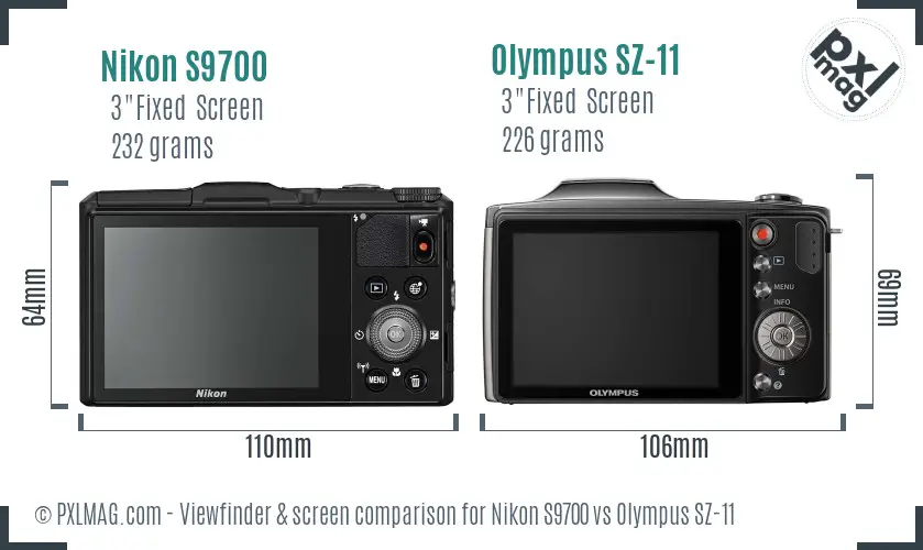 Nikon S9700 vs Olympus SZ-11 Screen and Viewfinder comparison